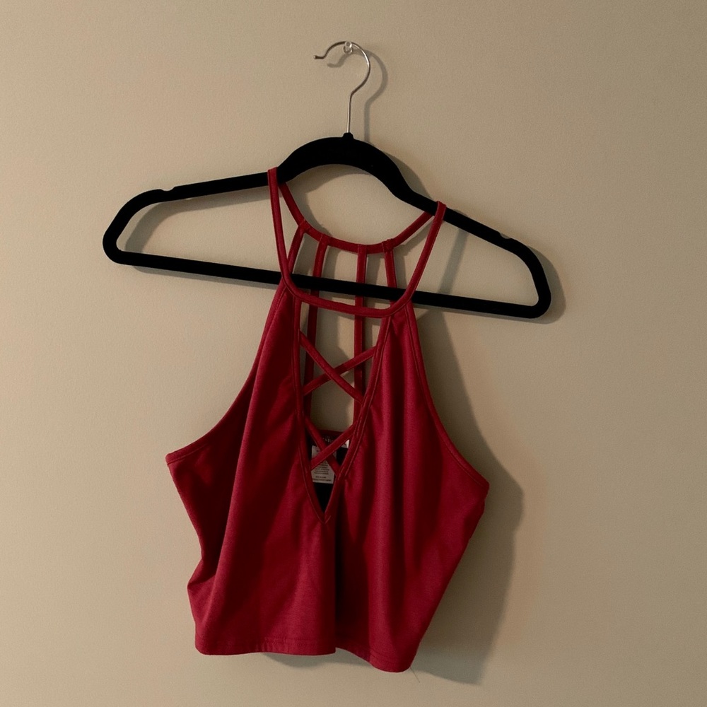 Maroon, Strappy Cropped Tank